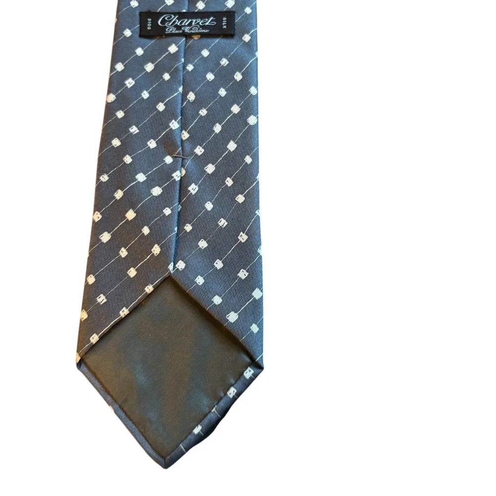 Charvet Tie Mens OS Silk Grey Geometric Square Pattern Made in France Luxury